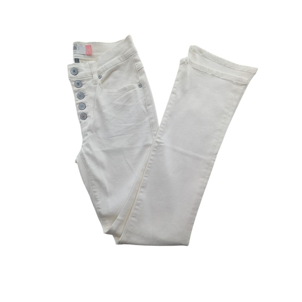 CABI Womens Size 0 Off-White Denim Button-Fly Straight Leg Mid-Rise Jeans